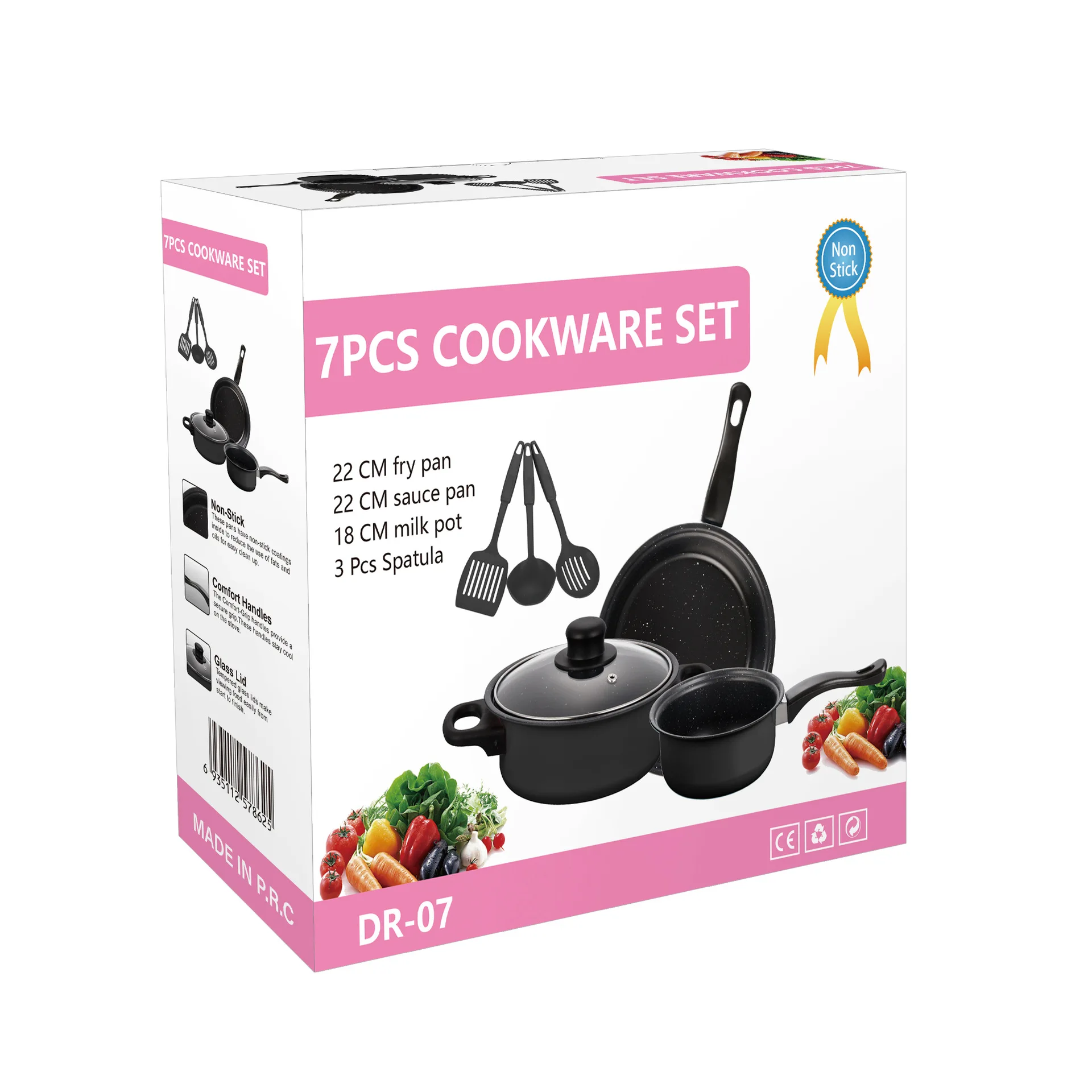 Foreign Trade Multi-piece Kitchen Cookware Set 7 Pieces Including Non-Stick Soup Stew Frying Pans Metal English Neutral Color