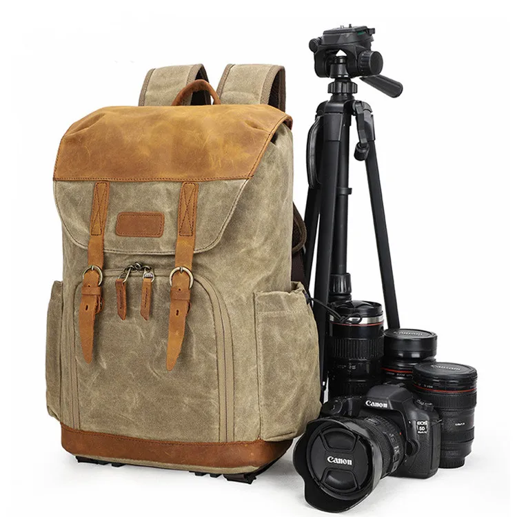 Retro waterproof waxed canvas backpack large capacity SLR camera bag travel backpack