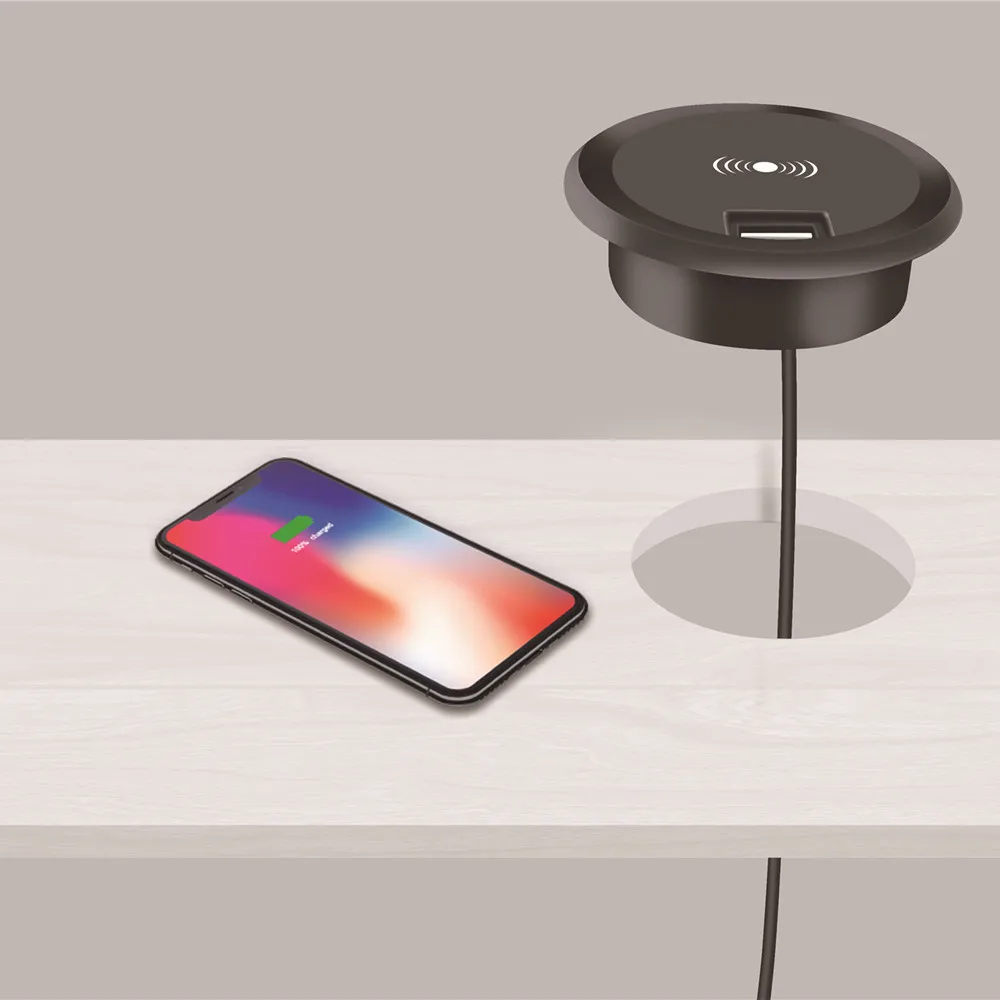 Side Table with Built-in Charger Qi Wireless Charging