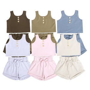 Customized Good Quality Infant Clothing Two Piece Sleeveless Top Short Sport Toddler Girl Clothes Set Girls Cloth