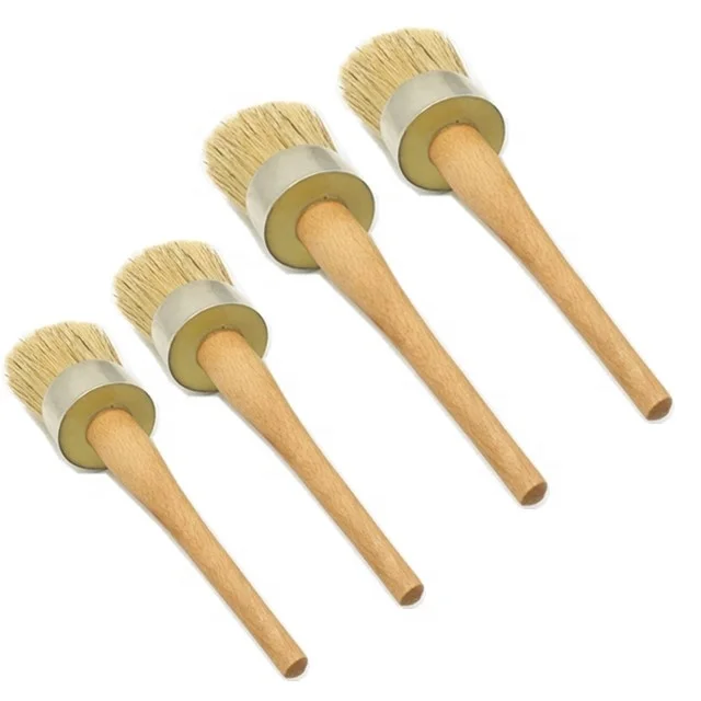 wholesale boar bristle round chalk paint brush stencil wax brush