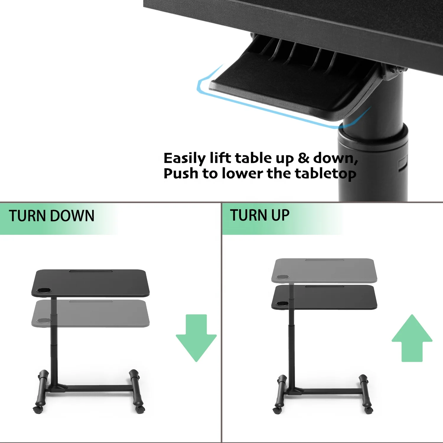 Overbed Table Hospital Bed Table Swivel Wheel Rolling Tray Adjustable Over Bedside Home Desk Laptop Table