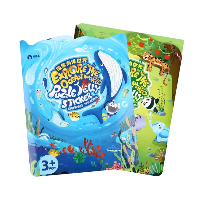 Reusable Sticker Book for Kids, Ocean Animal Learning Activity Books, Jelly Quiet Book for School Home Outdoor