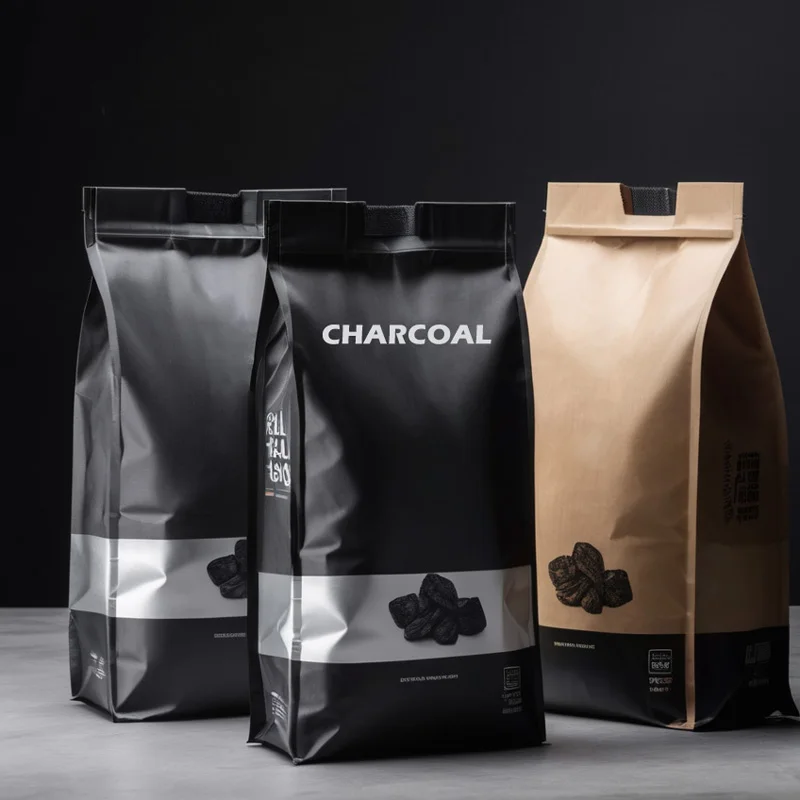 Custom Printed 5kg 10kg Digital Printing Packaging Flat Bottom Bag Charcoal Bag 15kg 3kg Kraft Paper Charcoal Bag