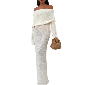 Spring French Slim Knitted Dress Long Sleeve One-Shoulder Knit Dresses Knit Sweater Dress for Women