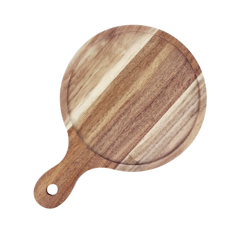 New popular Acacia wooden dinner platedish Chic textrues western food plate for steak/pizza/cake