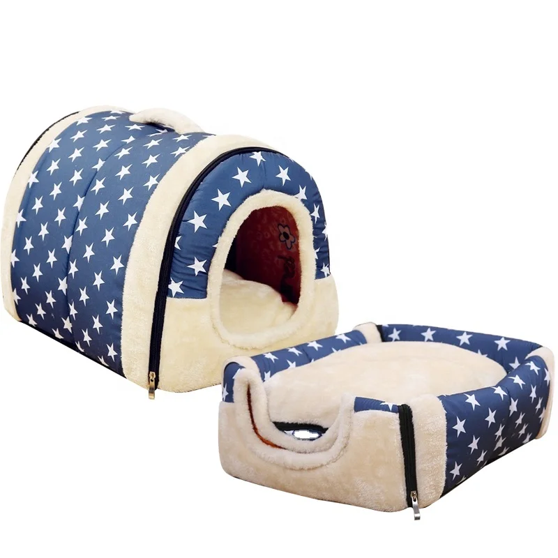 2 в 1 зимняя теплая кровать-гнездо Съемная кровать-будка для маленьких собак кошек домашних животных плюшевая кровать-будка для собак симпатичная кровать
