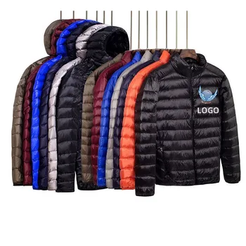 Custom logo men winter warm waterproof padded coats windproof fleece quilted bubble puffer down jacket