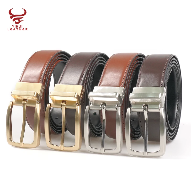 Manufacturer Wholesale Fashion Genuine Leather Reversible Buckle Belt Black Brown Rotate Buckle Double Sided Gents Belts Men