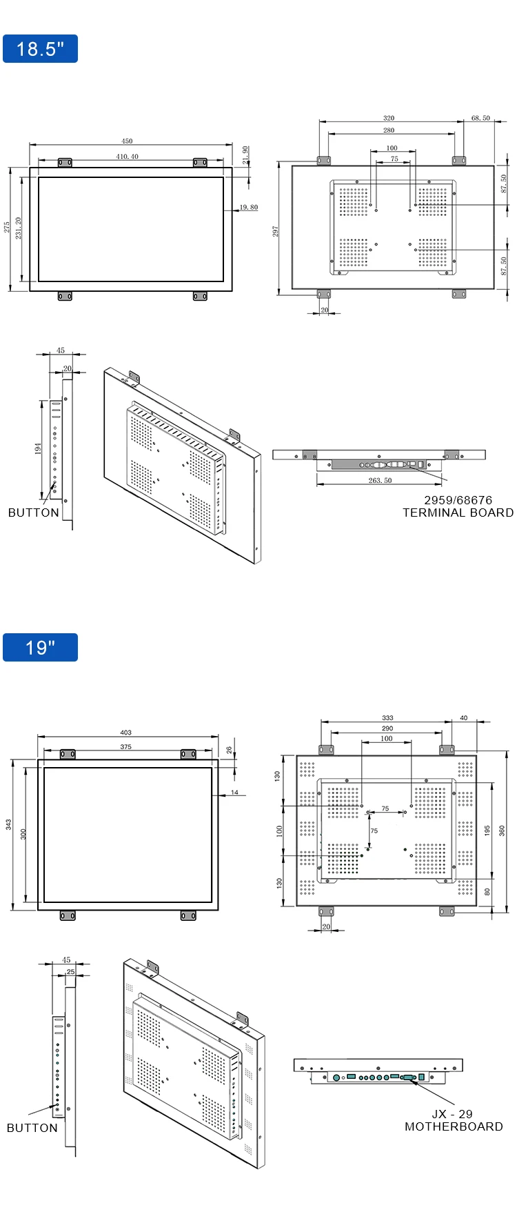 Custom Industrial IPS Touch Screen Monitors 10-23 Inch Capacitive Touchscreen LCD Display with Built-in Speaker for Desktop