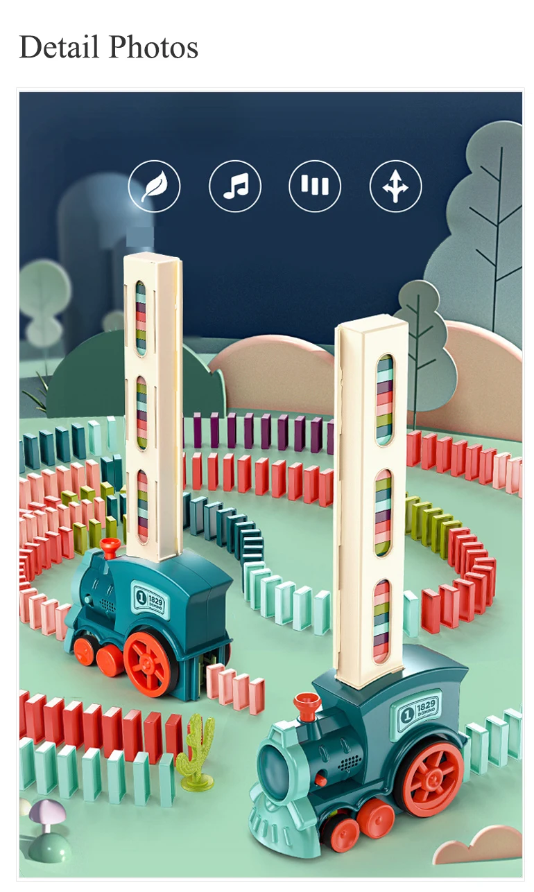 Educational Electric Lighting Music Blocks Kids Domino Train Toy Set