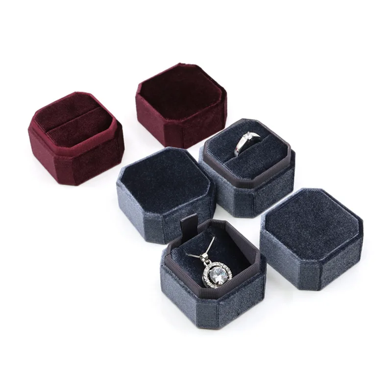 Vintage Red Velvet Octagonal Pendant Ring Necklace Pendant Jewelry Box Luxury Jewelry Creative Gift Packaging