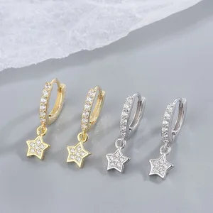 Women's S925 Silver Geometric Star Diamond Fine Stud Earrings Light Luxury All-Match Ear Ring Buckle Jewelry Fashionable