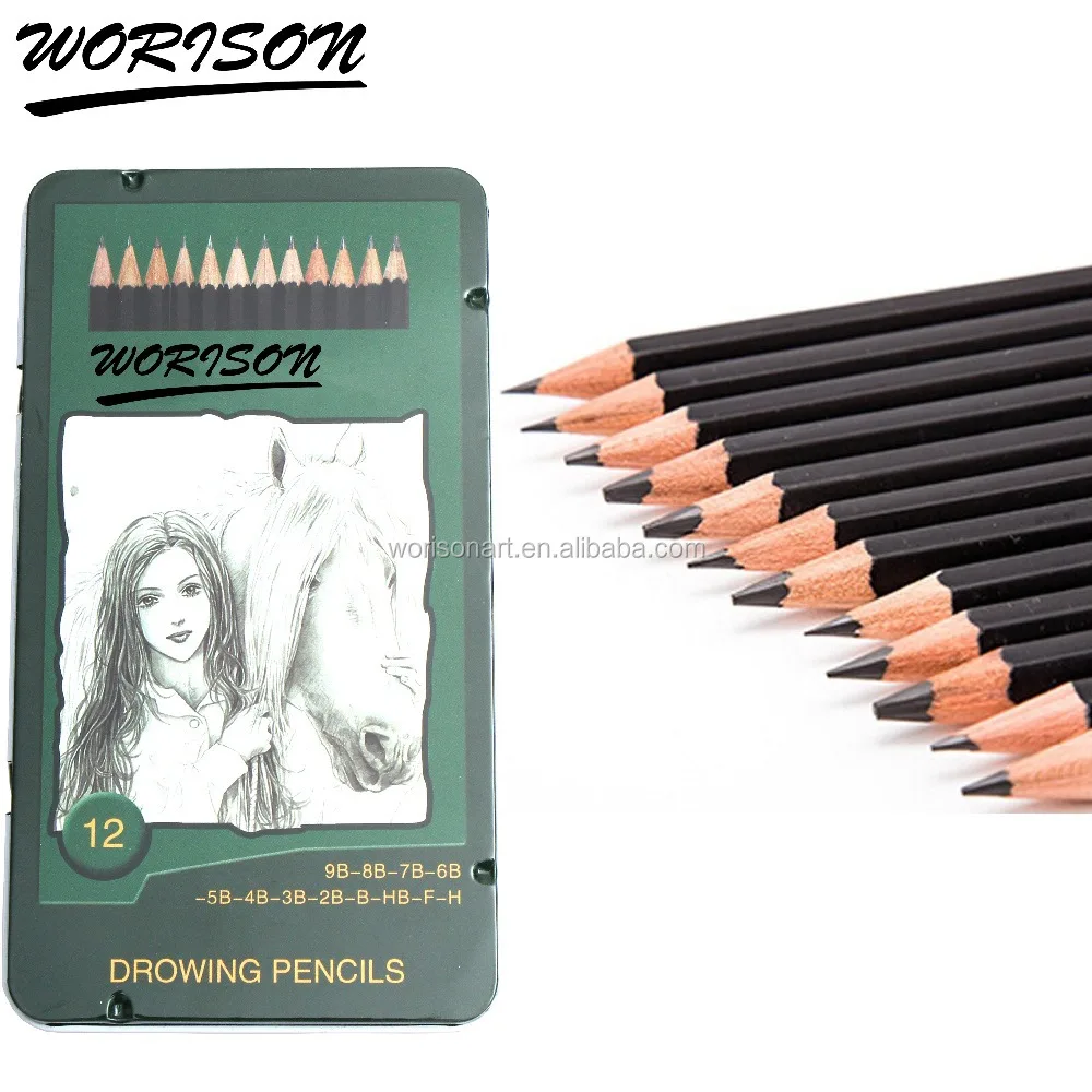 12件/盒H-9B素描艺术绘画铅笔套最佳质量无毒标准艺术家铅笔办公室学校 