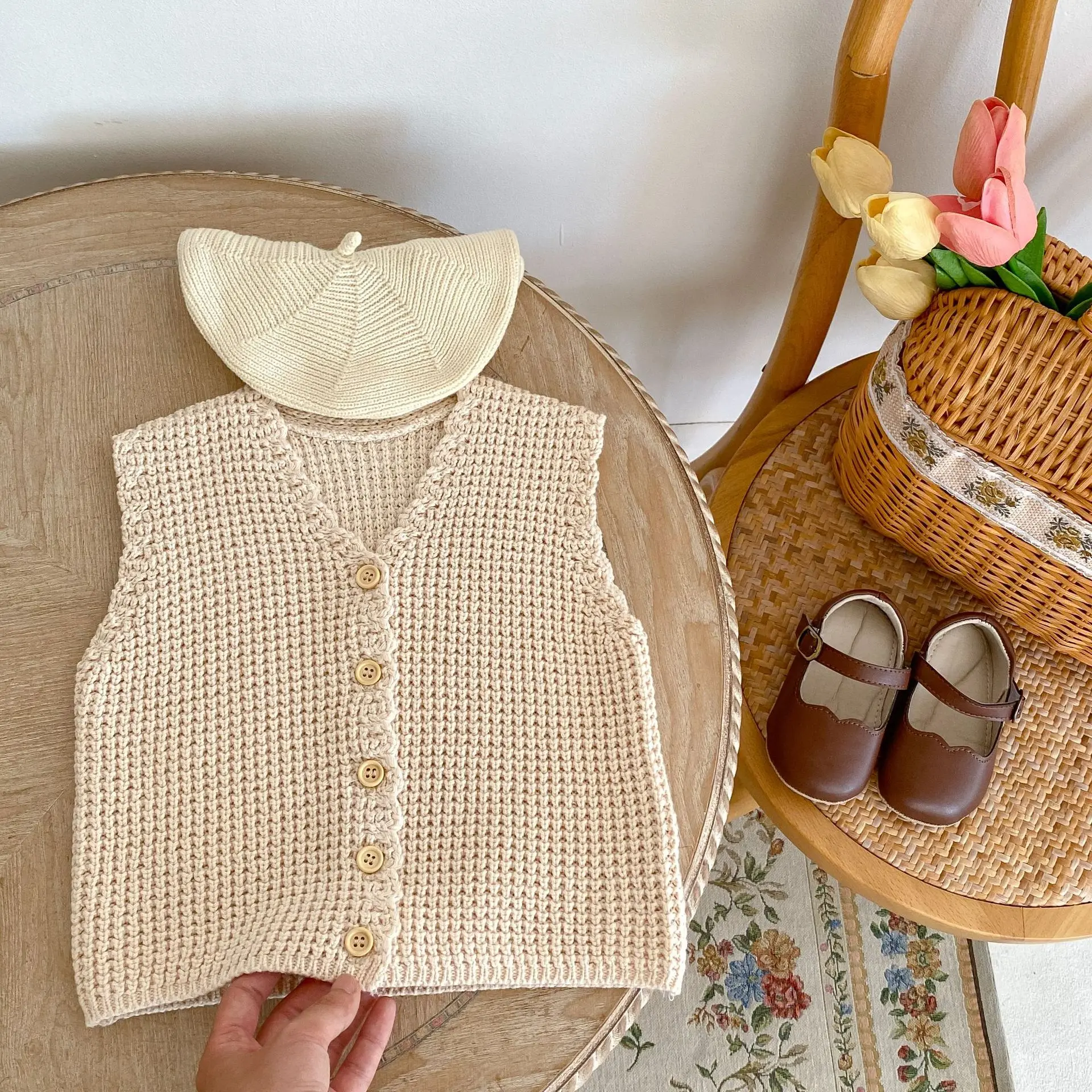 Engepapa 03 Years Old Autumn Infant V Neck Vest Newborn Knitted