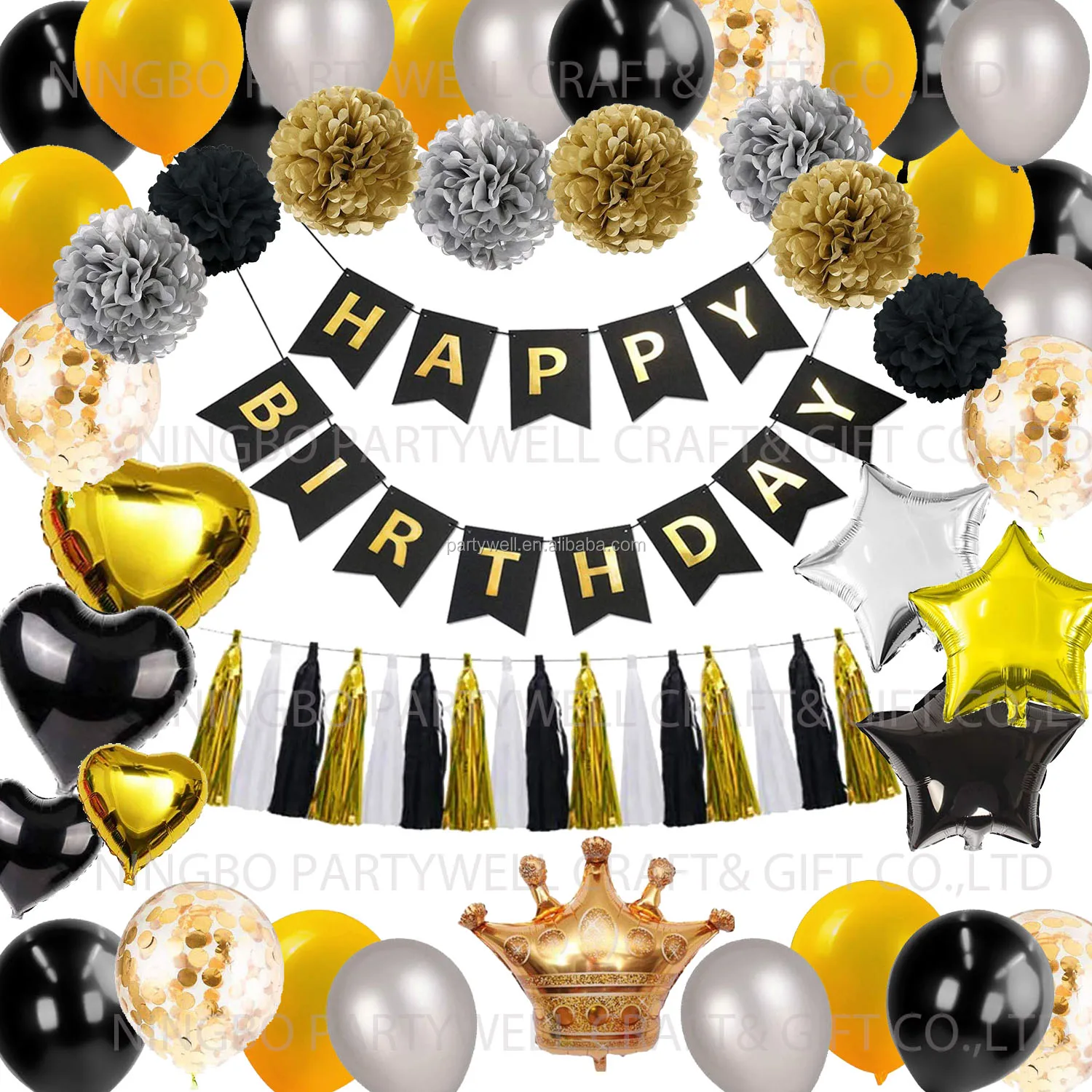 BalloonC Micacorn Decorazioni Feste di Compleanno con Buon in Oro Metallizzato Forniture di Palloncini Coriandoli in Argento Nero Oro Palloncini in Stagnola di Lattice Corona Per Decorazioni Corona 