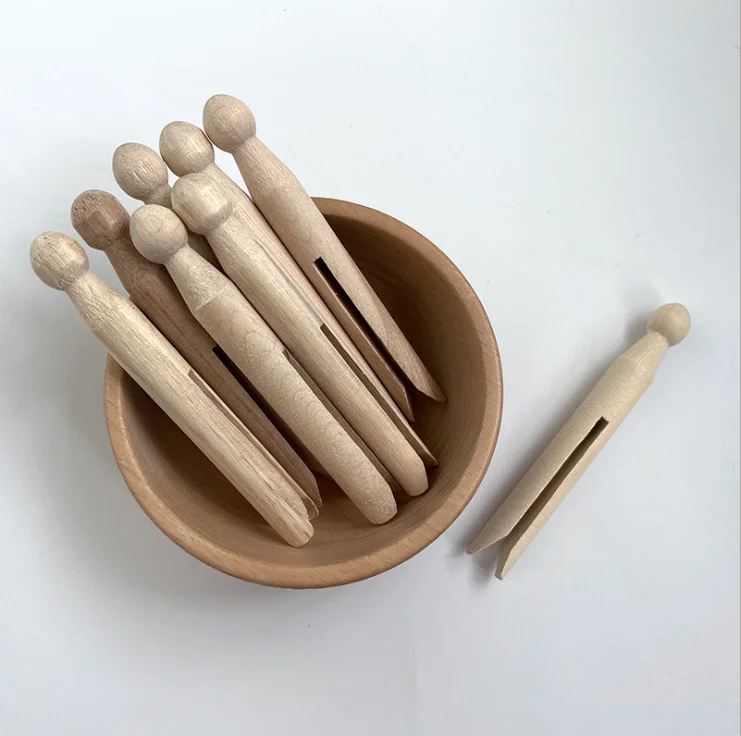 Natural Wood Color Round Head Doll Pegs Wooden Clothespins Clips