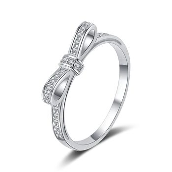 ZHILIAN 925 Sterling Silver Jewelry Bow-knot Shape Pave Cubic Zirconia Shining Ring for Women