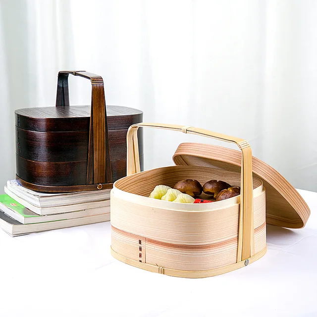 Wooden Lunch Boxs Food Containers Japanese Style Bento Lunchbox for kid Children School Dinnerware Bowl Boxes Travel Organizer