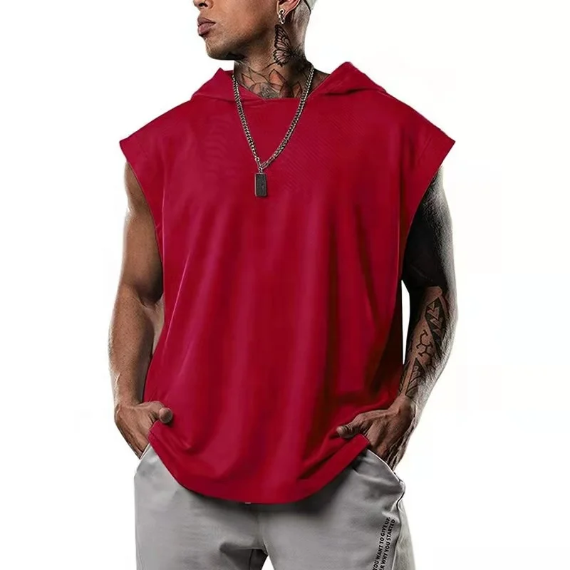 JL-92401 Hot Sale Plain Hoodie Outfit Men Sleeveless Gym Hoodies Oversized Soft Men’s Hoodie Tank Tops