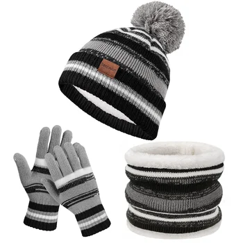 100% Polyester Cotton Soft Winter Sets Gifts Knit Warm Kids Scarf Hats And Gloves Set For Kids