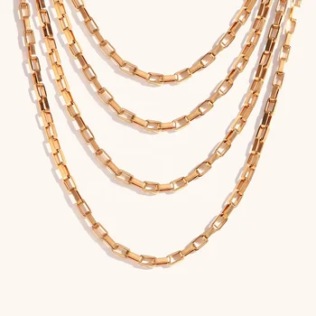 Ding Ran Chunky Box Chain Necklace Bracelet 18K PVD Gold Plated Stainless Steel Tarnish Free Chain Jewelry