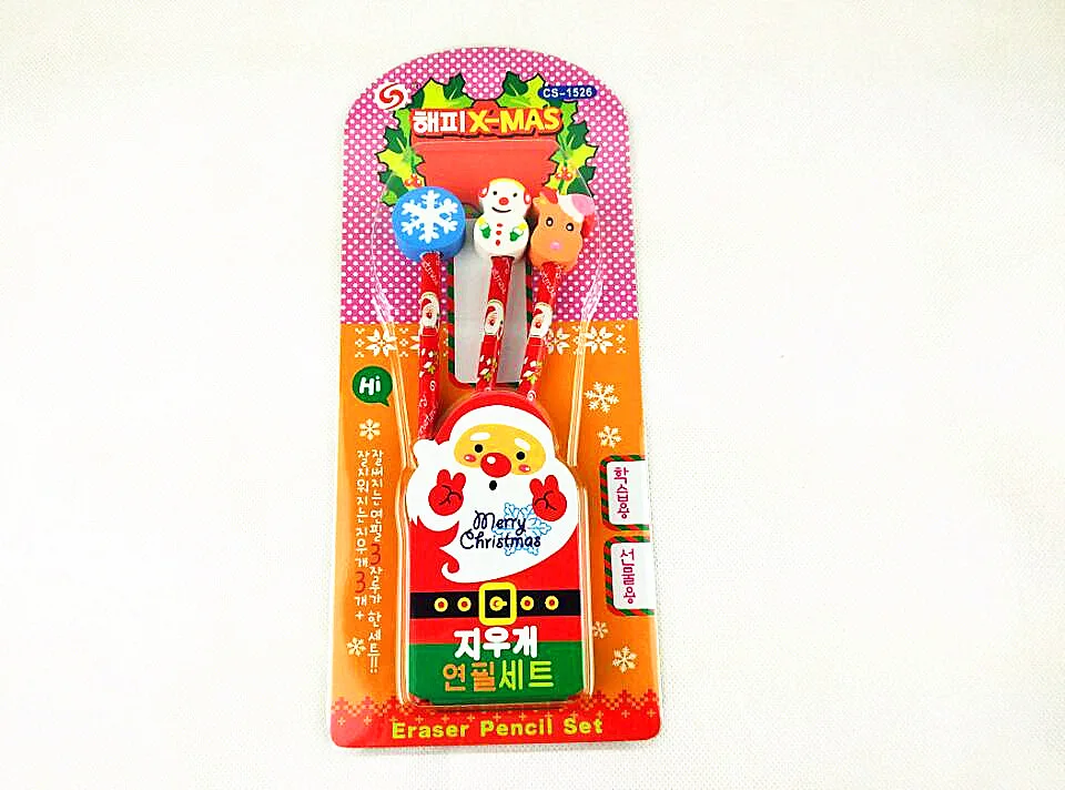 Custom Logo Printed Christmas Gift Eraser Kids School Stationery Pencil Set