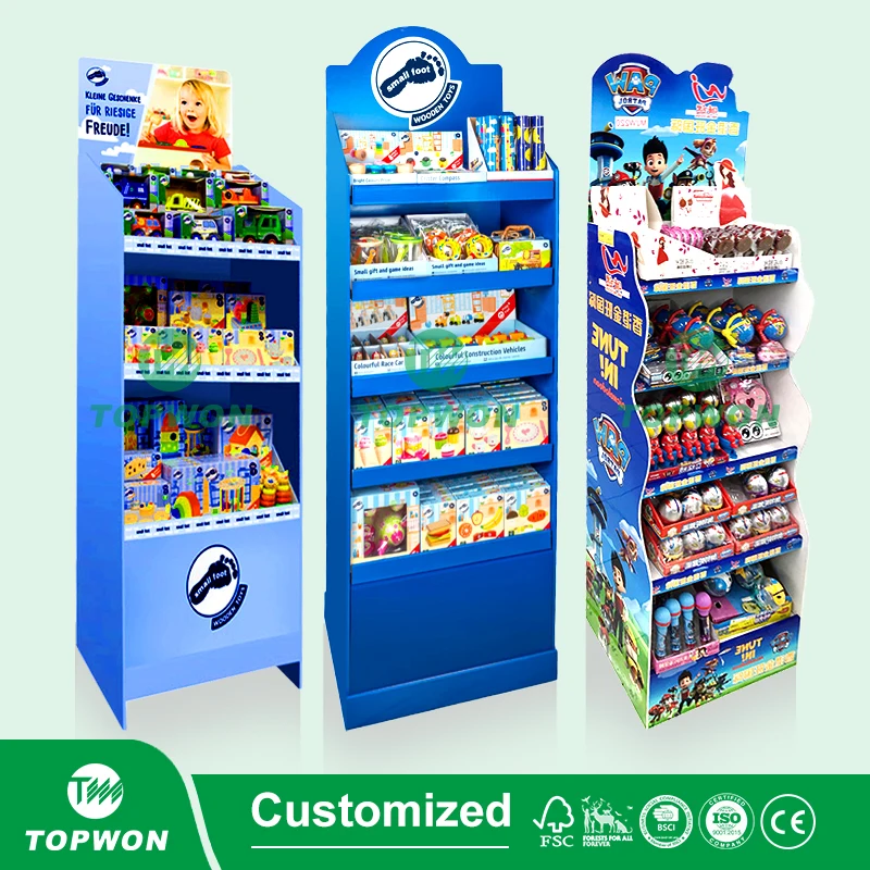 Custom Supermarket Retail Toy Display Rack Cardboard Pop Display Stand Playing Card Cartoon Plush Toys Display Stand