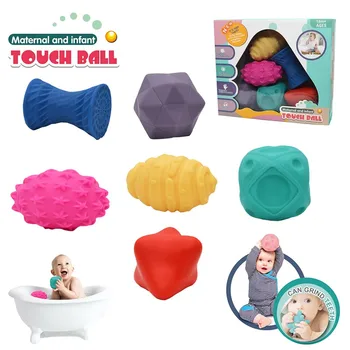 High quality 6pcs Soft Toddler Educational Rubber baby Silicone Toys squeeze Ball