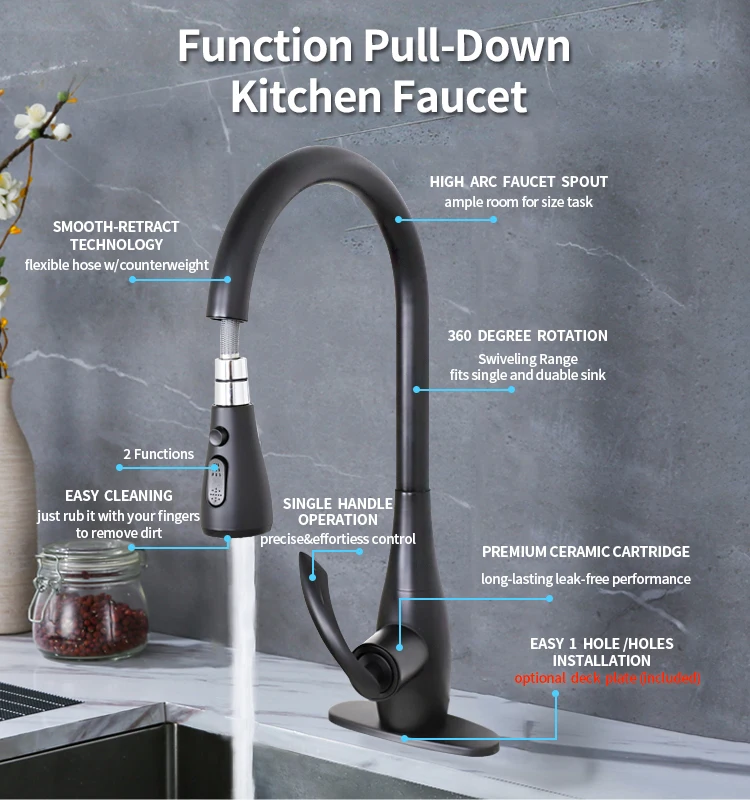 Chinese black spring with faucet hole cover kitchen sink faucet copper switching spray black kitchen sink faucet