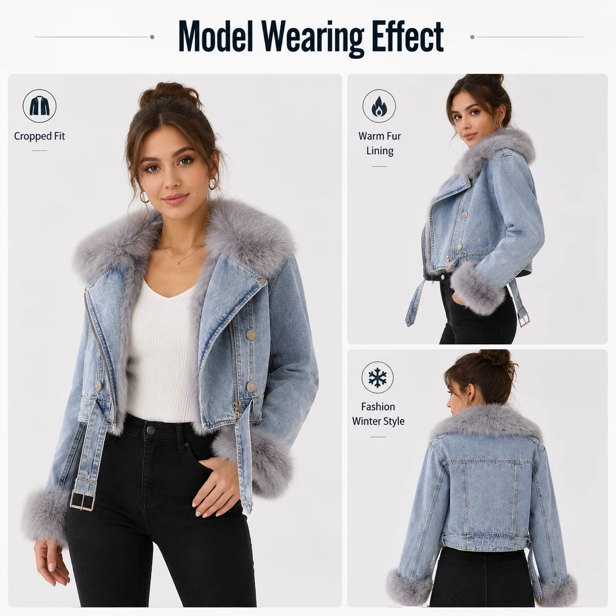 Winter Fashion Beaded Faux Fox Fur Collar Rabbit Fur Lining Thickened Warm Corduroy Coat Women's parka