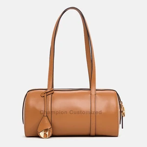 Custom Logo Brown Leather Fashion Crossbody Shoulder Boston Bag Ladies Handbag Purse for Women