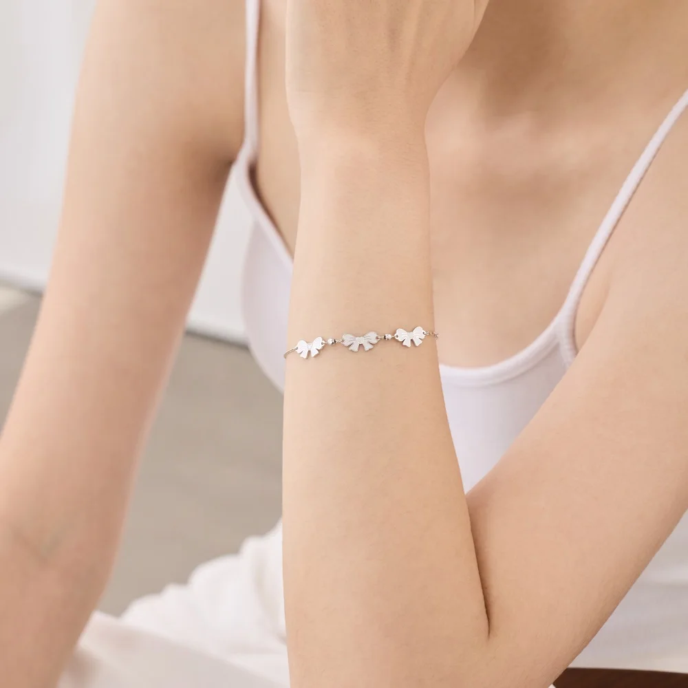 KAKODIY Cute Exquisite Design Exquisite Fashion 925 Sterling Silver Chain Link Shiny Bow Pendant Bracelet & Women's Bracelet detail 4