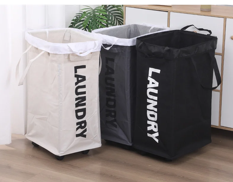 Slim Collapsible Large Capacity Folding Bag Rolling Movable Hotel Laundry Hamper Corner Laundry Area Basket Cart With Wheels