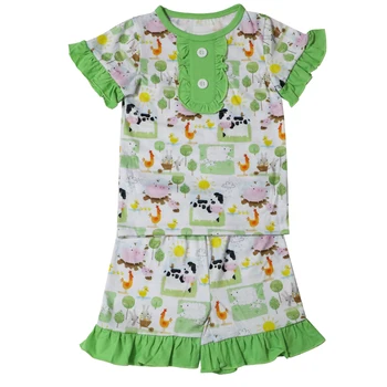 RTS farm theme baby girl clothes boutique 100% cotton kids clothing ruffle design