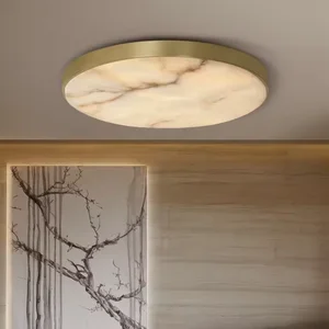 Zeal Lighting Surface Flush Mount Brass Lamp Minimalist Marble Alabaster Flush Ceiling Light for Bedroom Living Room