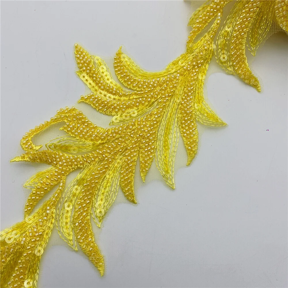 Hottest Beaded Sequin Leaf Lace With High Quality Tulle Embroidery Wedding Dress Lace Fabric  Bridal Gown Lace Trim
