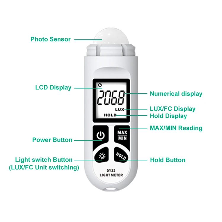 Dy32 Digital 200000lux Photography Handheld Light Intensity Meter Lux