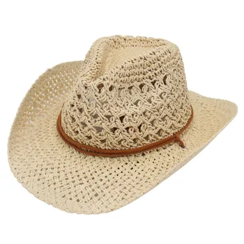Womens Straw Western Cowboy Hat Foldable Wide Brim Summer Sun Hats Vacation Lightweight Beach Cowgirl Hat
