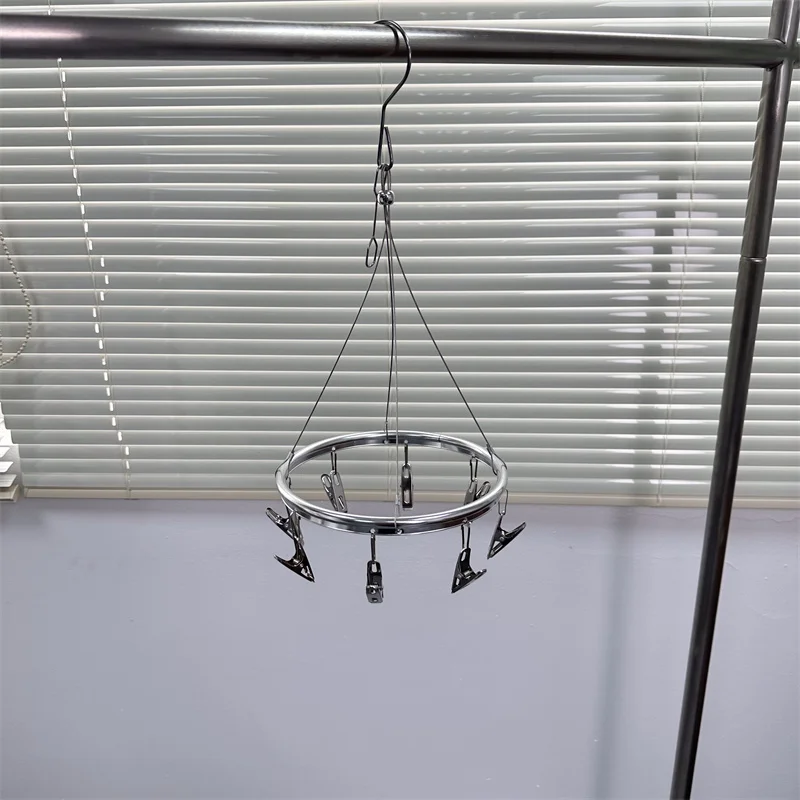 SOLELY Factory's Hot Sale Small Size Metal Round Hanging Drying Rack with 8 Clips Wardrobe Balcony Bathroom Living room