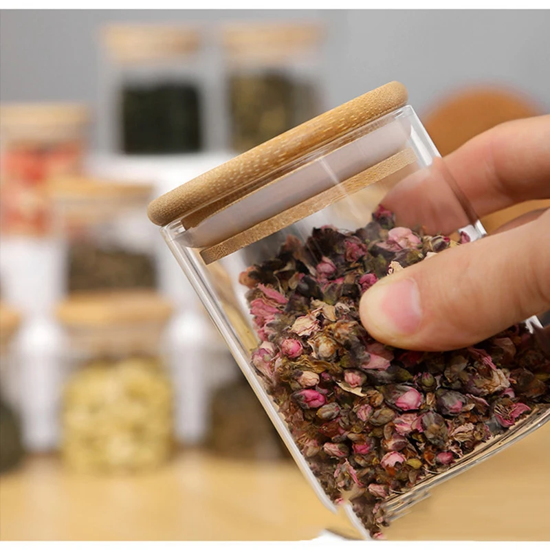 Wholesale Bamboo Lid 12 Piece Glass Jars Pearl Cotton Set Spice Dried Fruit Storage Box Heat Resistant Storage Boxes