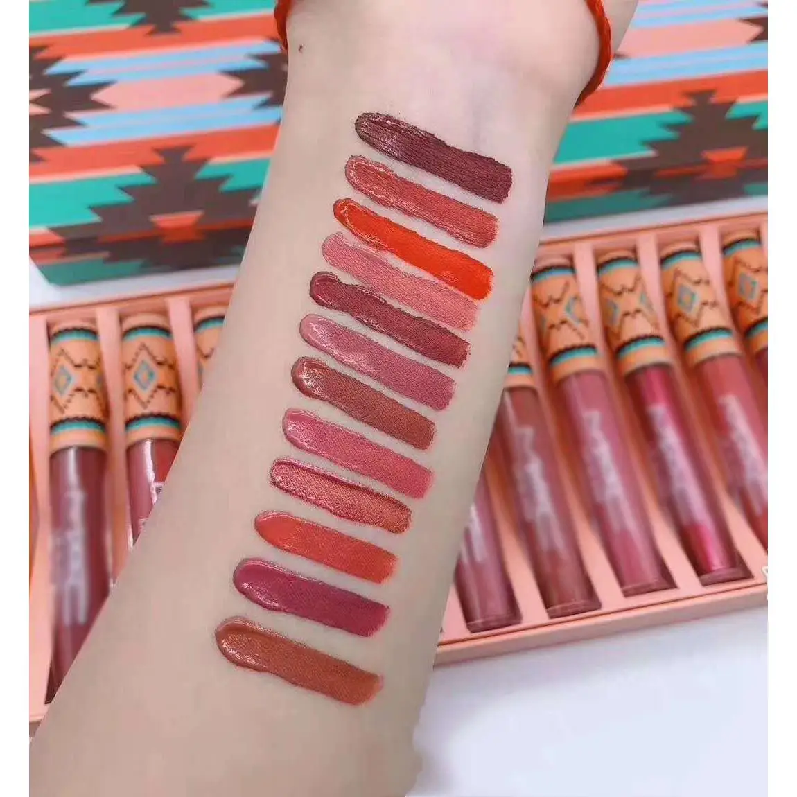 
National Style/матовая бархатная матовая в форме сердца блеска для губ глазури 12 наборов, Длительное Действие, не легко выцветает есть почва для губ 