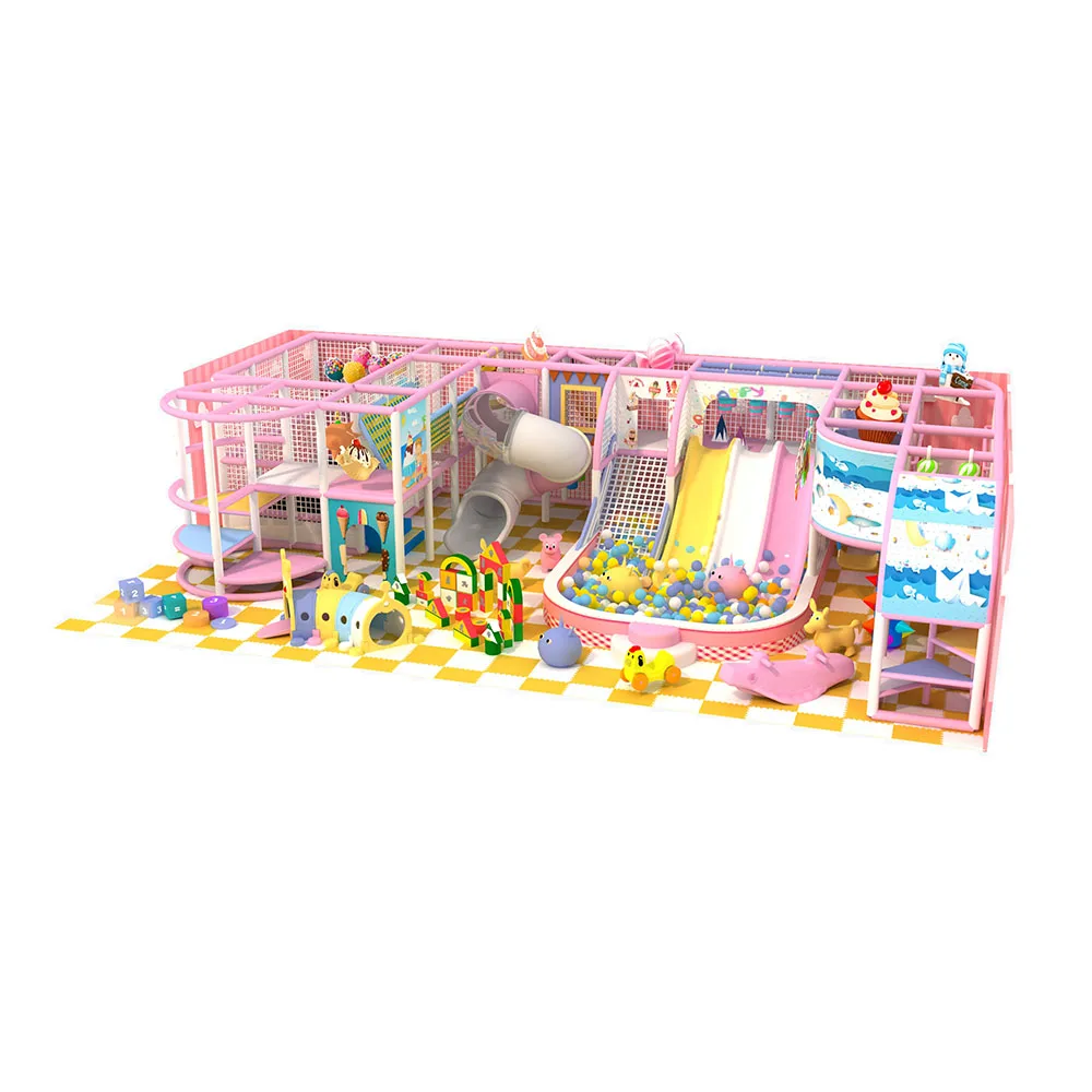 Customized 100sqm Indoor Play Maze for Kids Color Structure with Slide Ball Pool Soft Play-Durable Plastic Wooden Materials