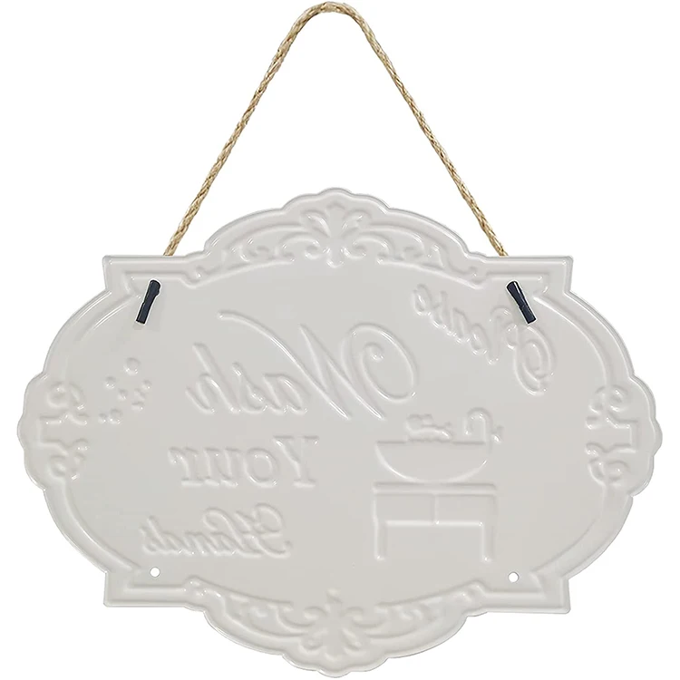 Irregular Shape Embossed Letters Unique Metal Plaque  12X9Inch Please Wash Your Hand Metal Sign for Bathroom Kitchen Decor