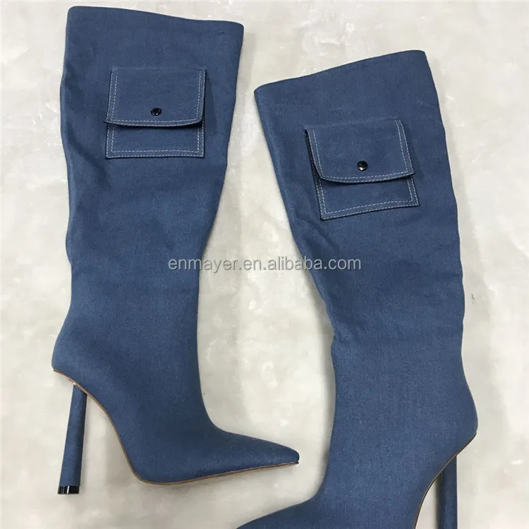 Tacón Grueso Jeans Botas Mujer Vaqueros Botas Sobre La Rodilla Apretado Dama  Zapatos De Arranque - Buy Tacón Grueso Jeans Botas De Vaqueros Mujeres Botas  Sobre La Rodilla Apretado Dama Zapatos De