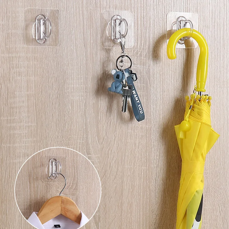Round Hooks Strong Self Adhesive Door Wall Shower Bottle Hooks Transparent Wall Storage Sucker Home Hooks