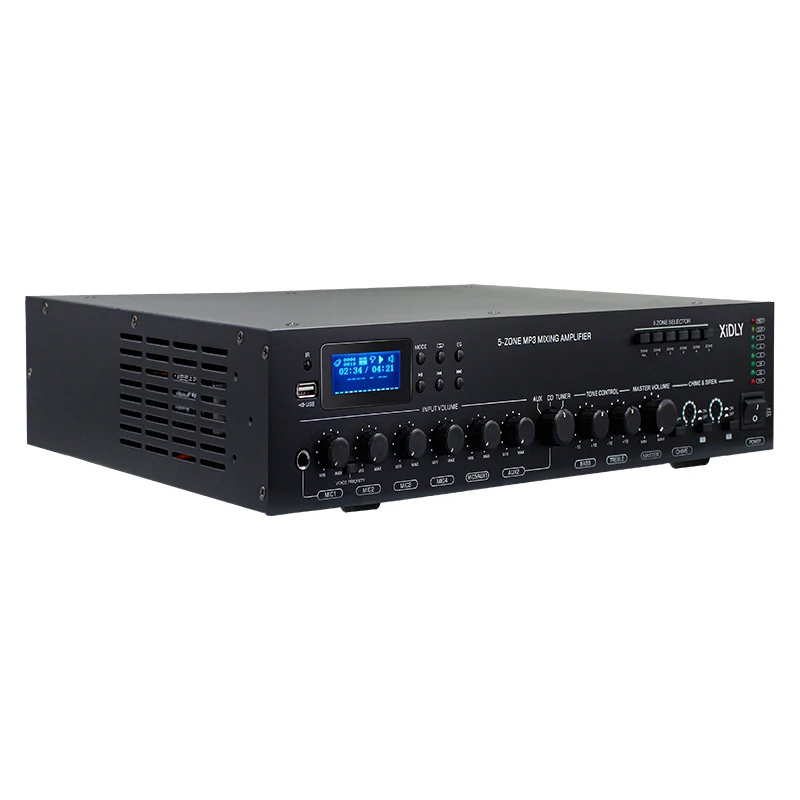 XIDLY 5 Zone Class AB Analog PA System Mixer Amplifier with 70V 100V Speaker Output