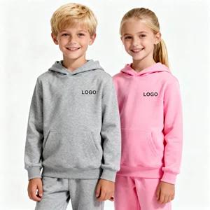 Bulk Order Recycled Organic Cotton Kangaroo Pocket Minimalist Joggers Pullover Hoodie Matching Two Pieces Boy Children Set