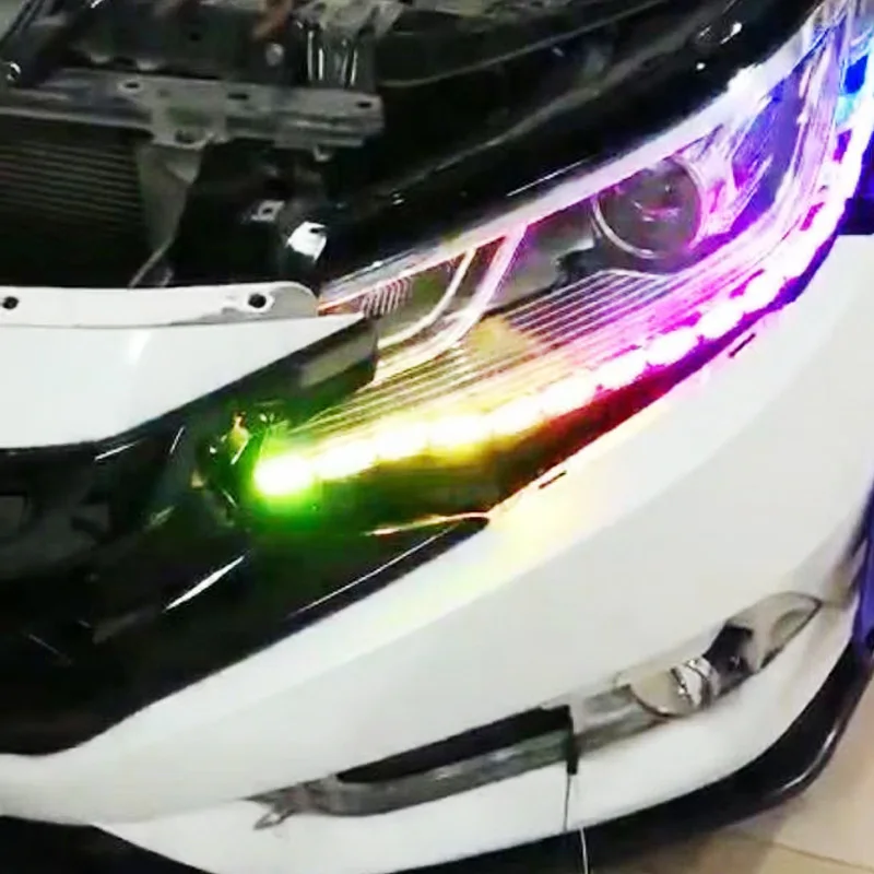 Remote Control Universal Led DRL Crystal  Angel Tear Eye Running Water Daytime Running Light  Flexible Sequential RGB
