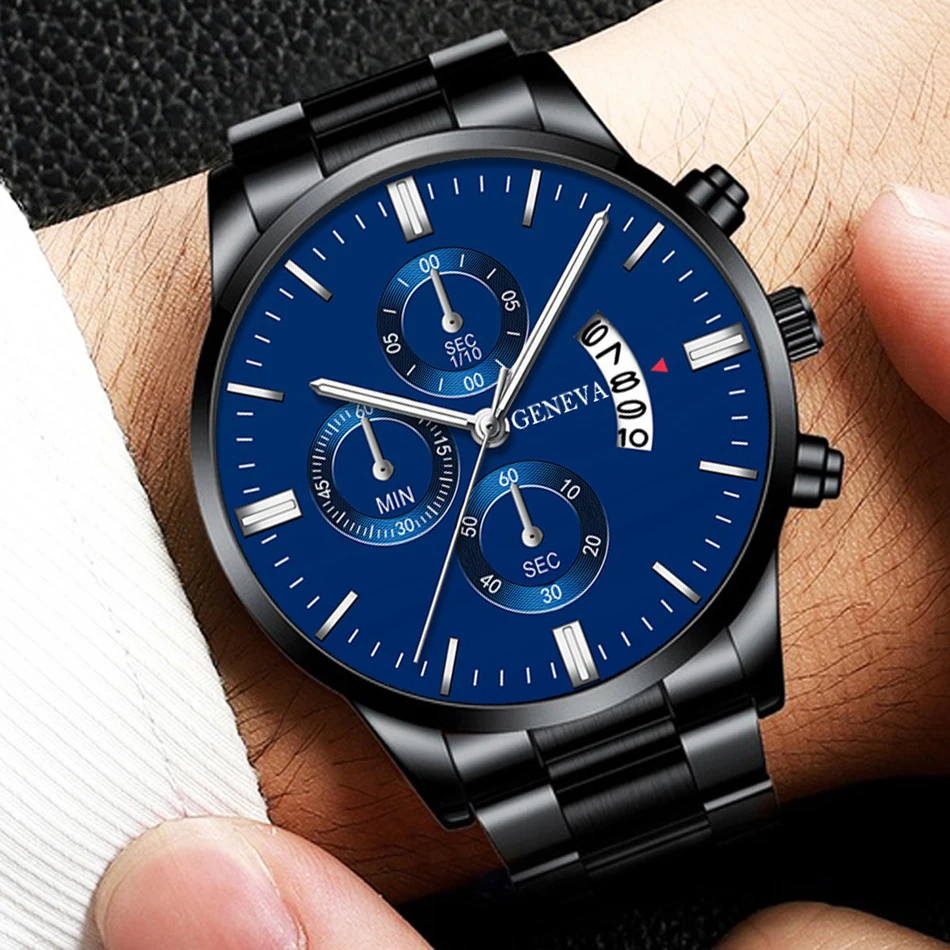 Geneva Fashion Men Luxury Stainless Steel Watch Calendar Date Quartz ...